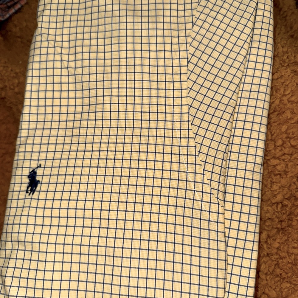 Ralph Lauren long sleeve yellow and blue checkered custom fit nice dress shirt